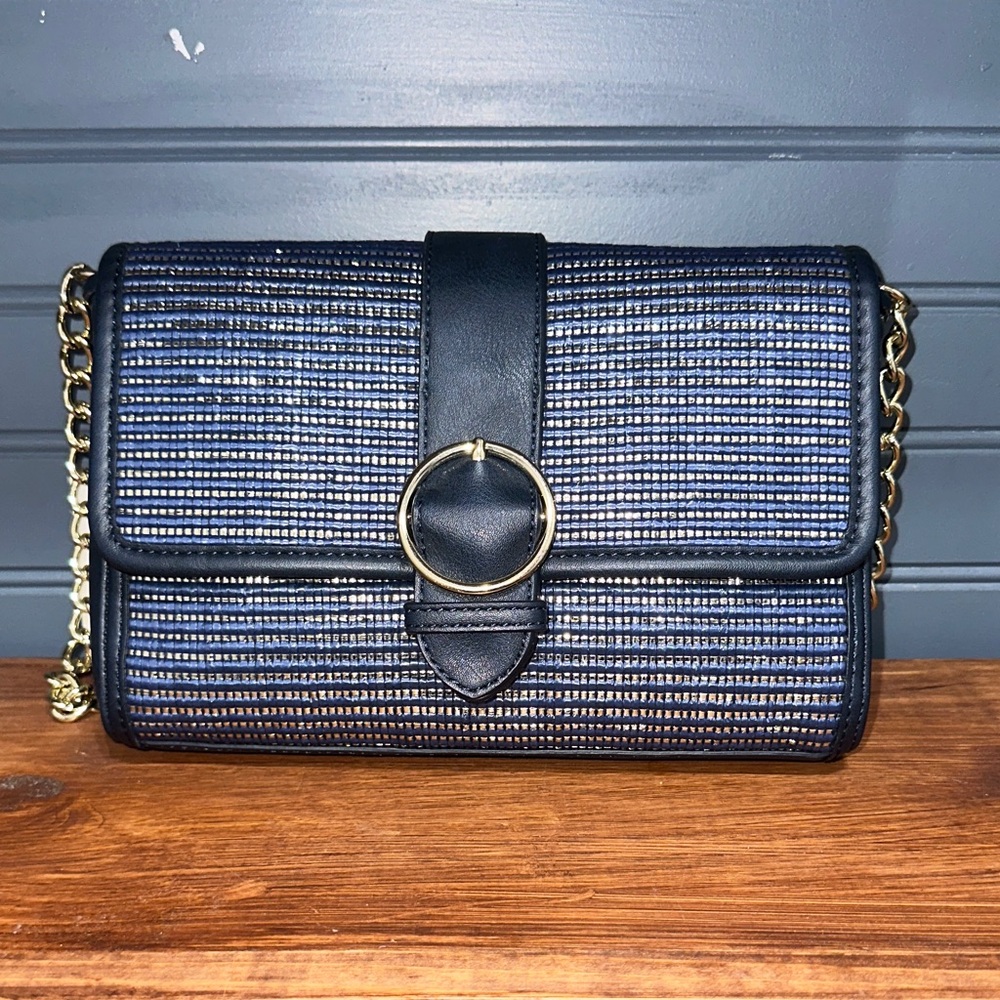 Talbots Navy and Gold Chain Strap Women's Bag